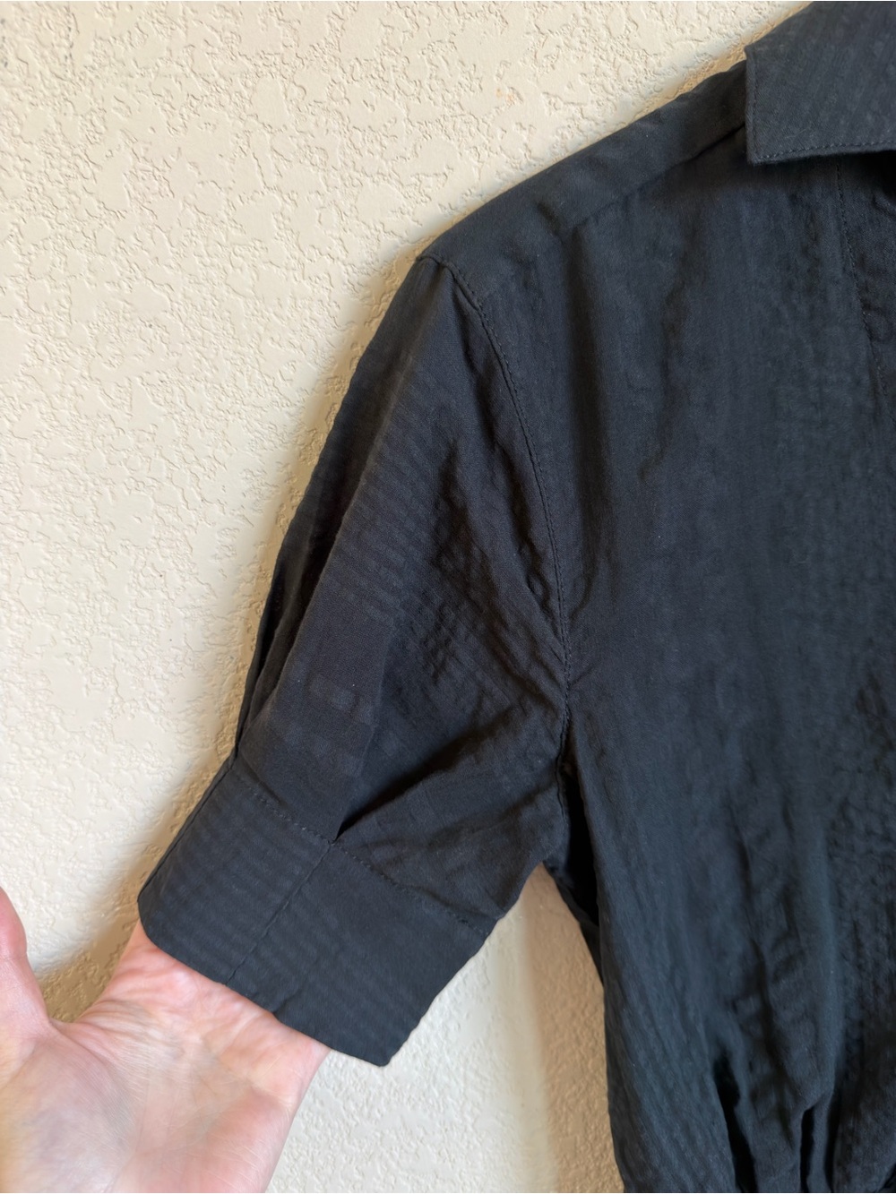 L'Academie The Court Mini Dress S Black Ruched Wrap Cotton Short Sleeve Revolve - Picture 6 of 11